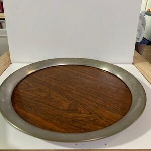 Vintage Kirk Stieff Pewter Wood Grain Tray 14 in formica laminate cocktail MCM